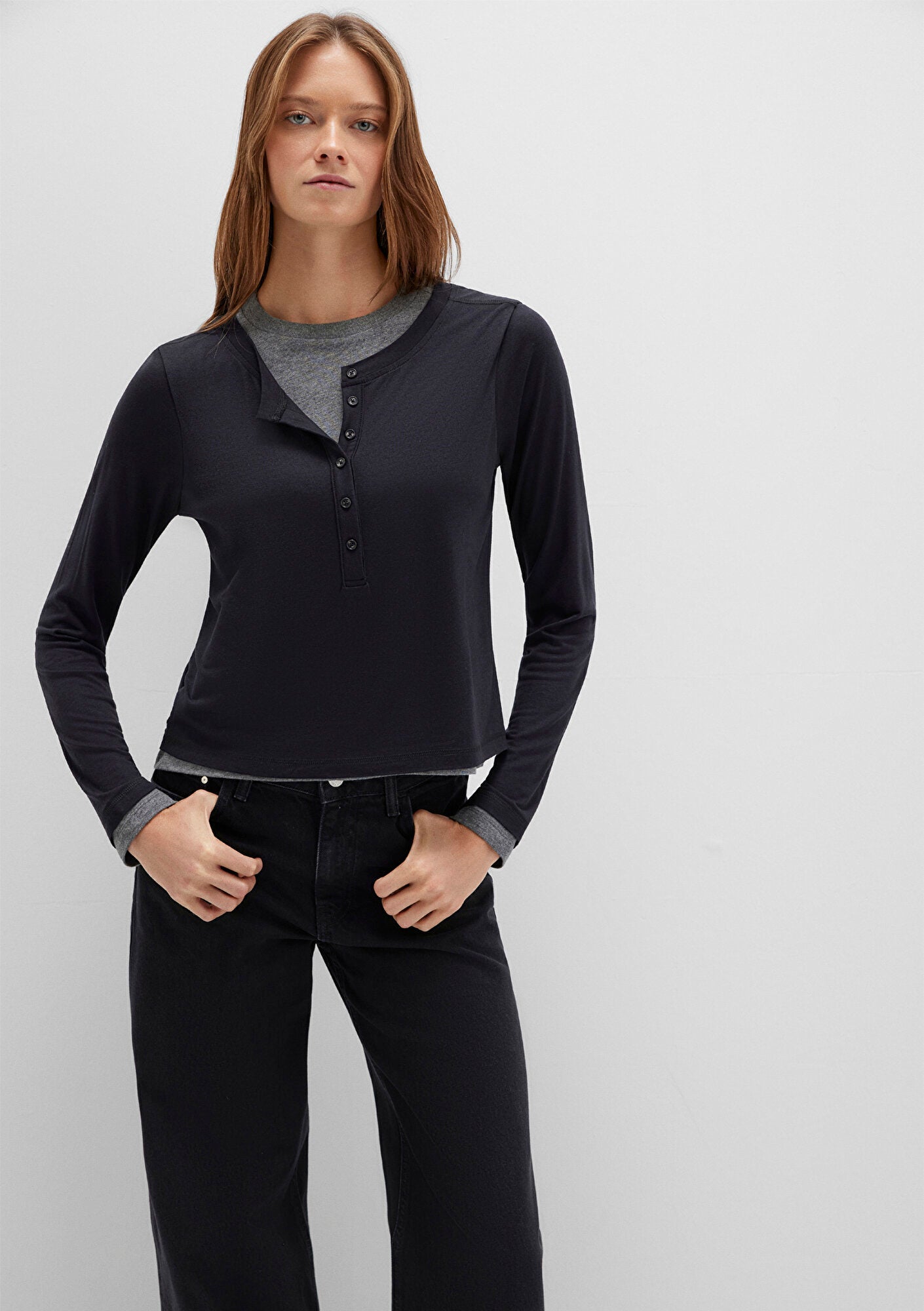 Wool Mix Black Long Sleeve T-Shirt