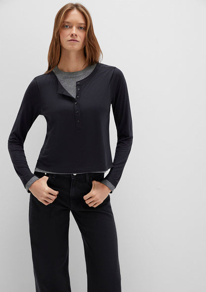 Wool Mix Black Long Sleeve T-Shirt