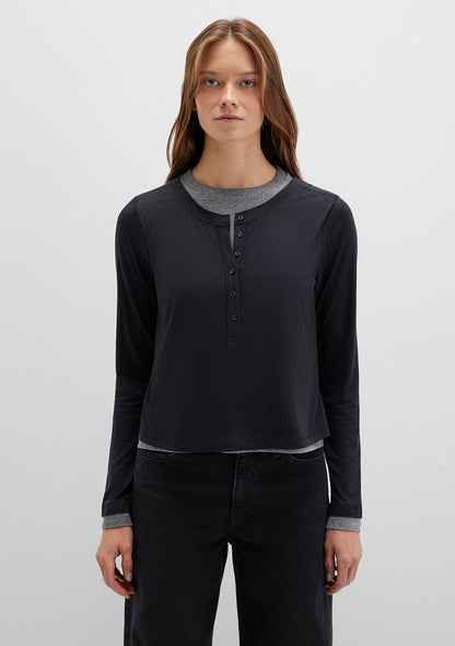 Wool Mix Black Long Sleeve T-Shirt