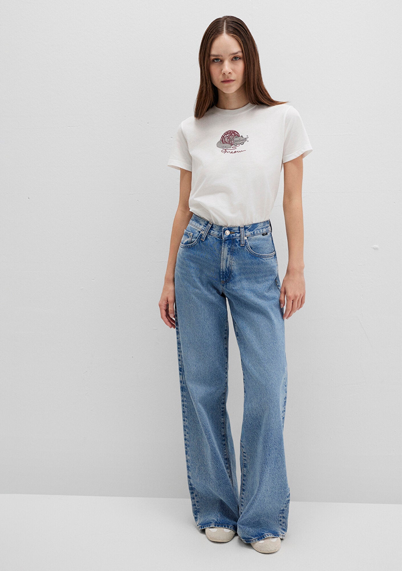 Cat Printed White T-Shirt