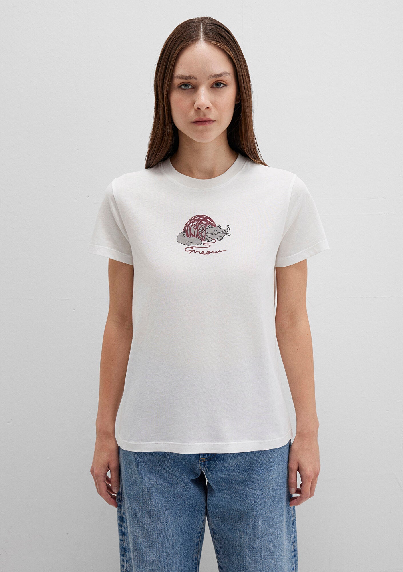 Cat Printed White T-Shirt