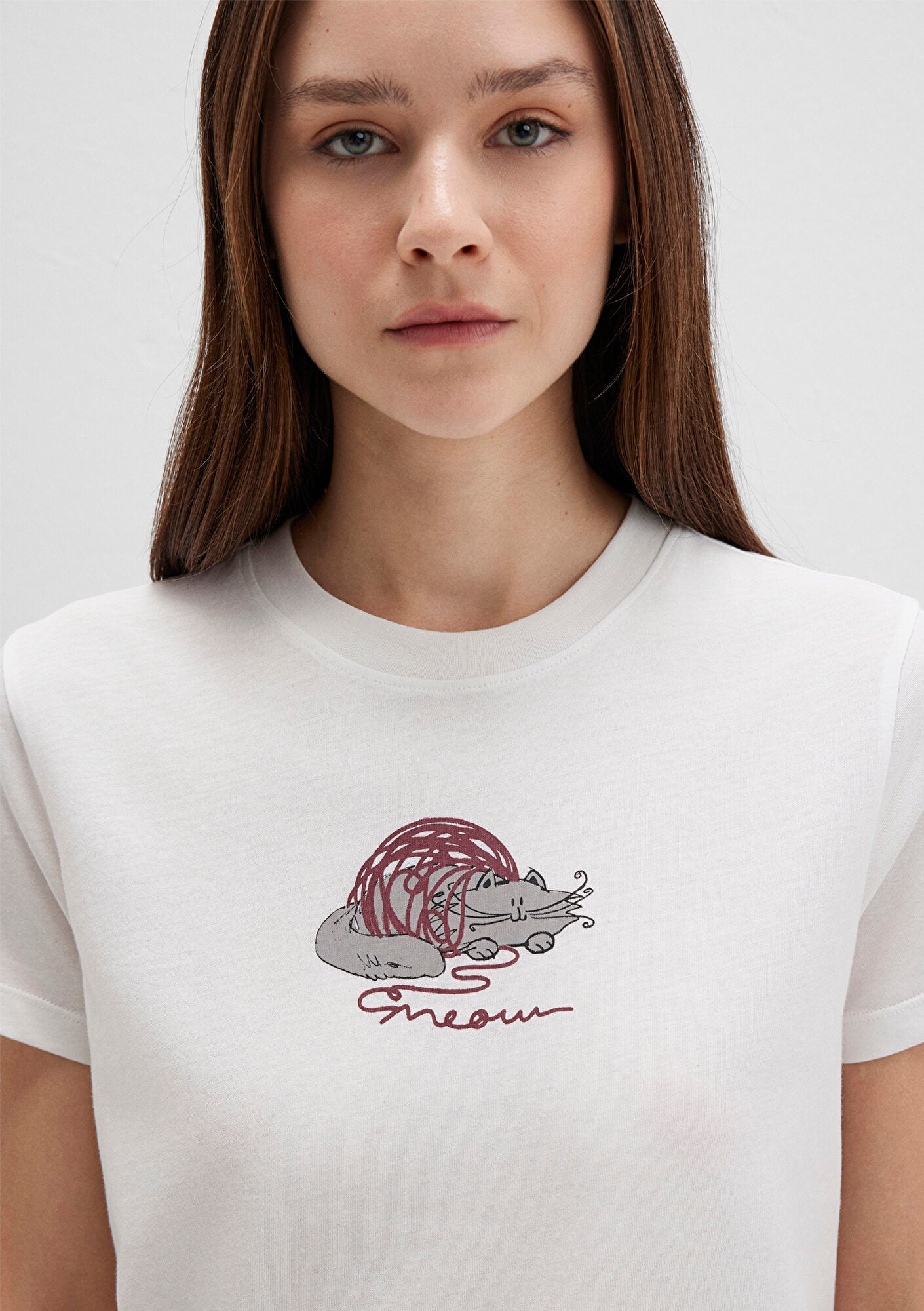 Cat Printed White T-Shirt
