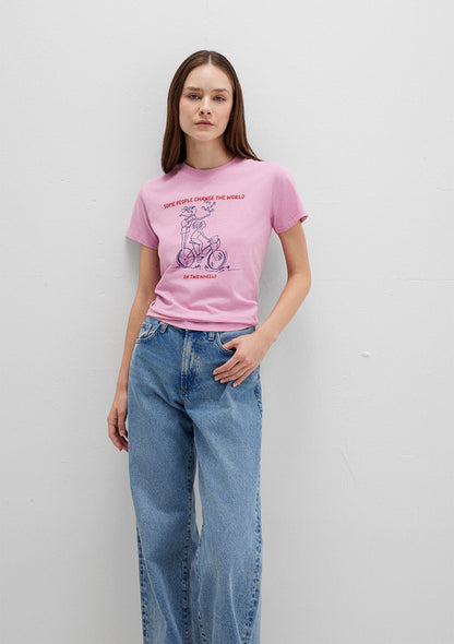 Bicycle Printed Pink T-Thirt