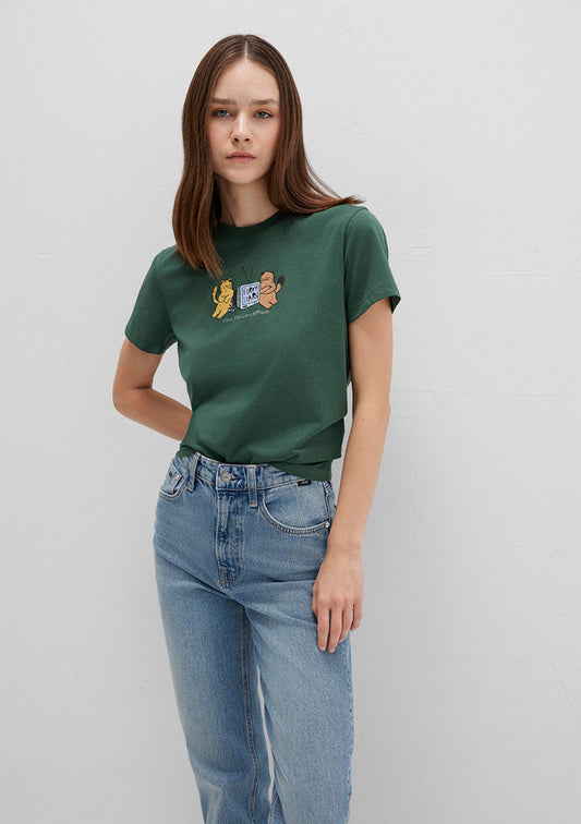 Cat Printed Green T-Shirt