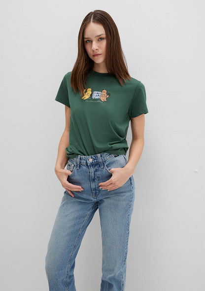 Cat Printed Green T-Shirt
