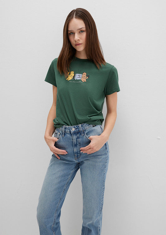 Cat Printed Green T-Shirt