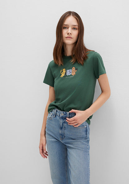 Cat Printed Green T-Shirt