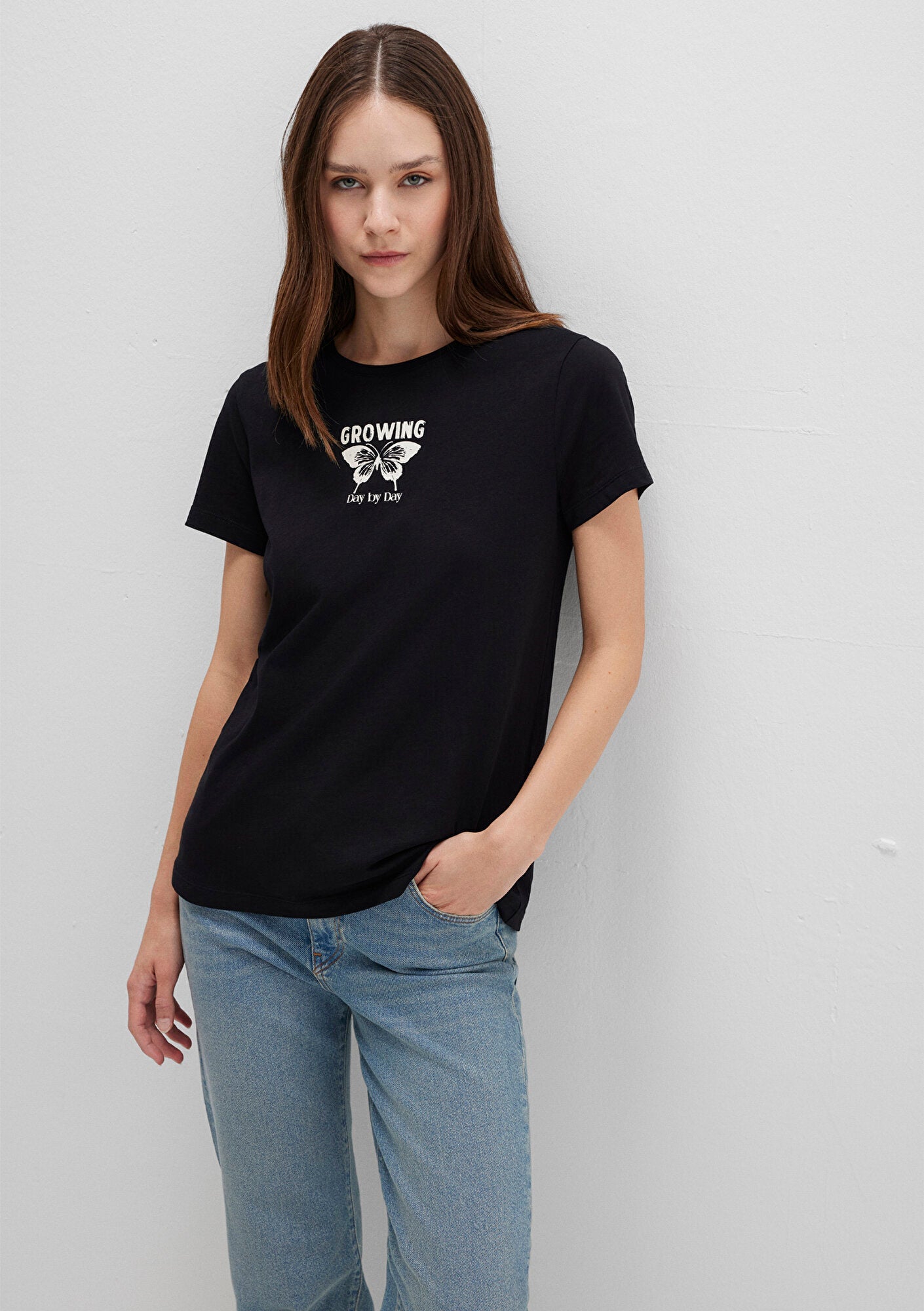 Flower Printed Black T-Shirt