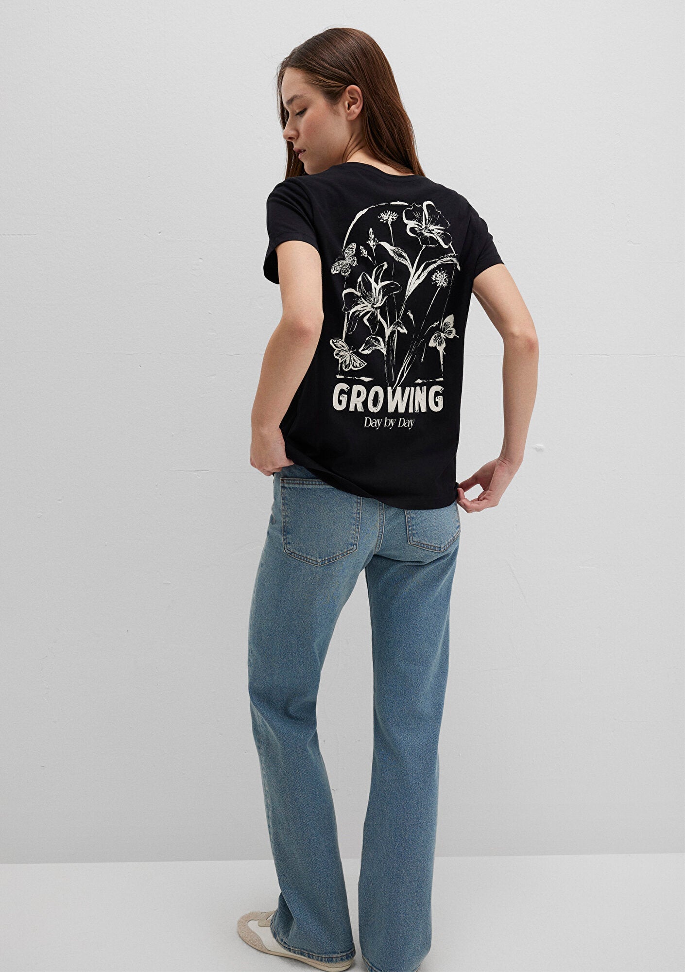 Flower Printed Black T-Shirt