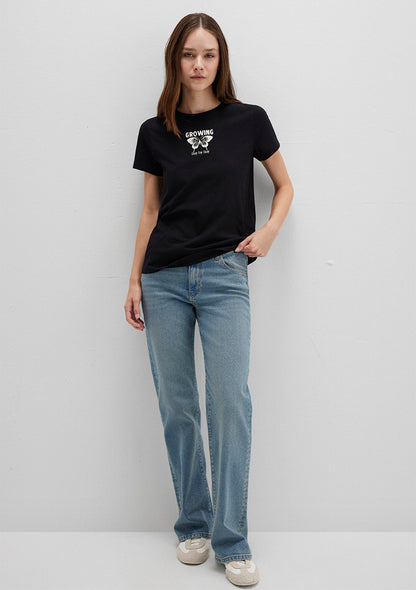 Flower Printed Black T-Shirt