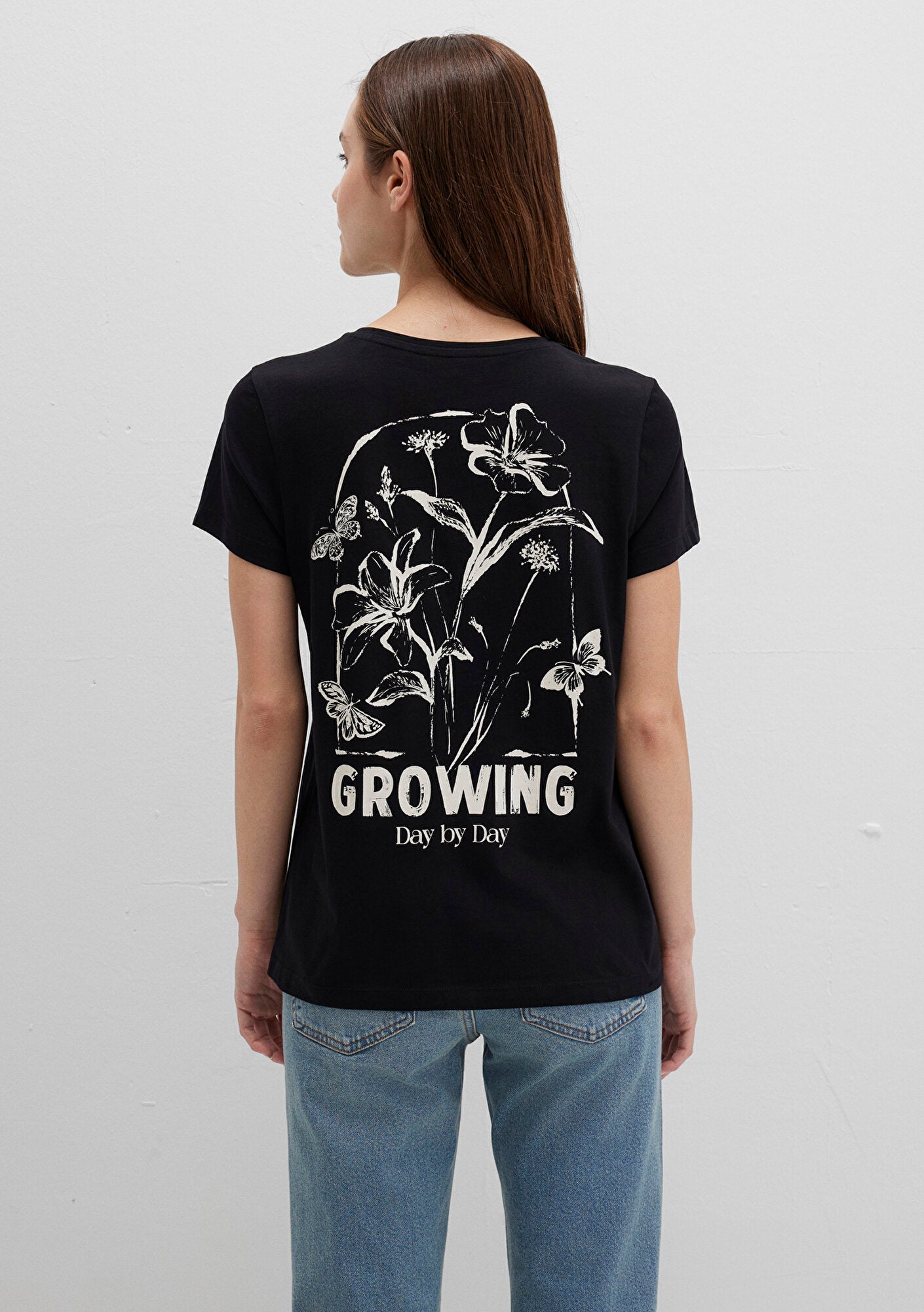 Flower Printed Black T-Shirt