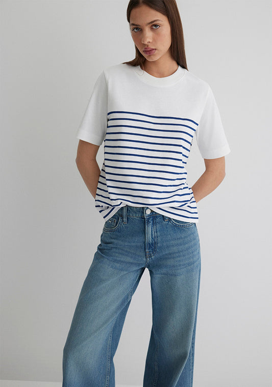 Navy Striped White T-Shirt