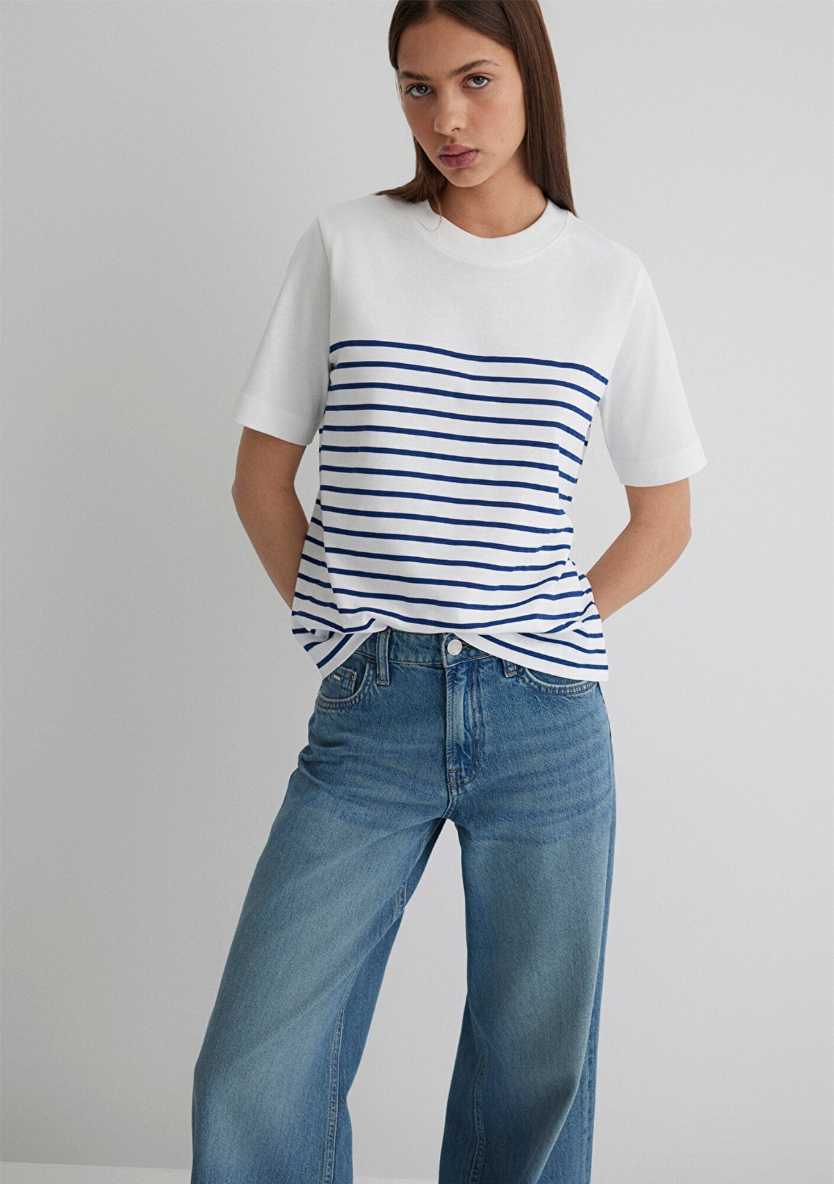 Navy Striped White T-Shirt