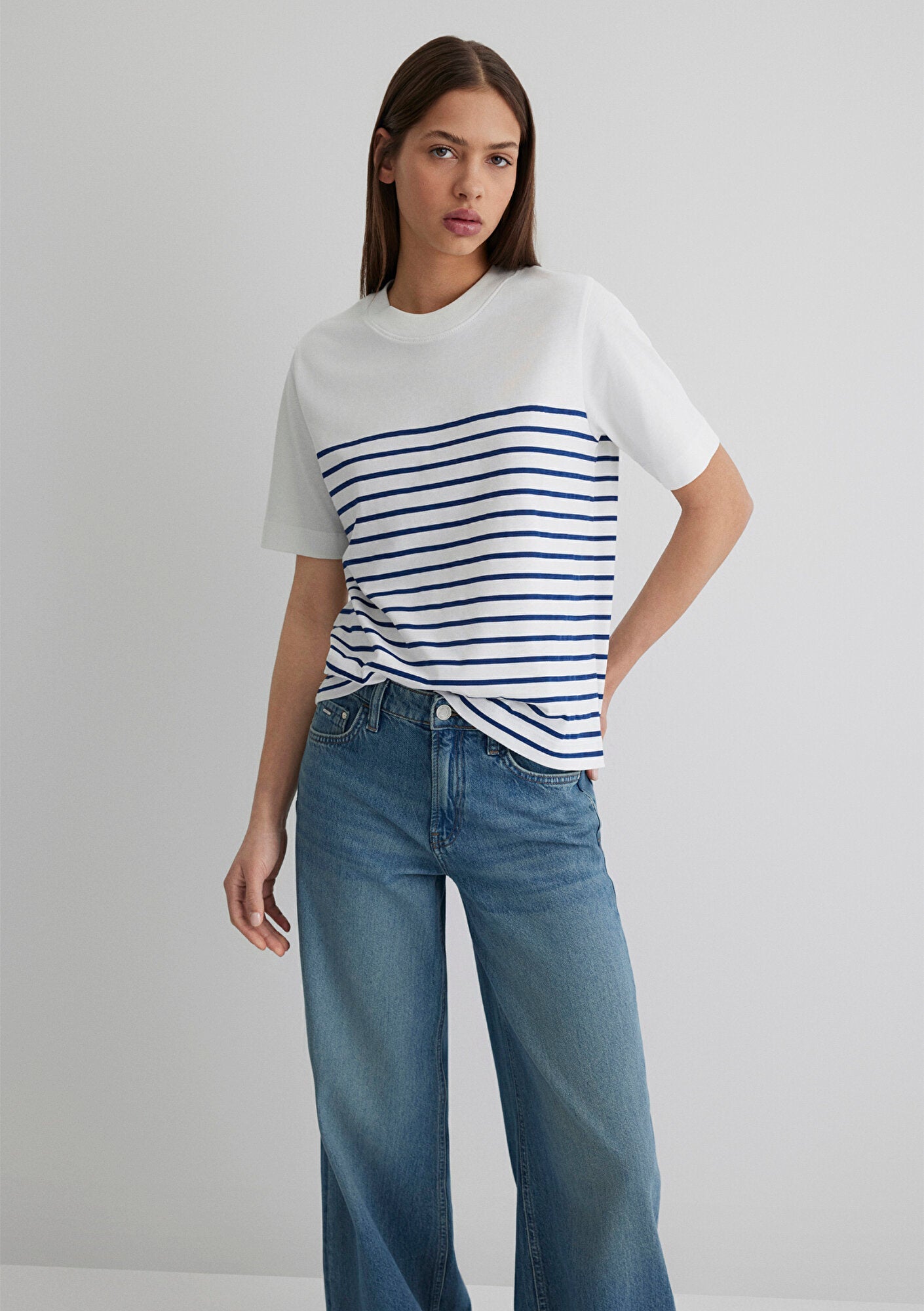 Navy Striped White T-Shirt