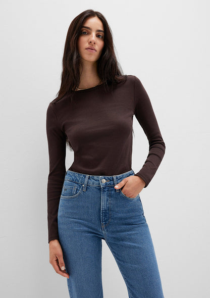 Long Sleeve Brown Basic T-Shirt