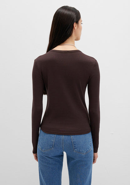Long Sleeve Brown Basic T-Shirt