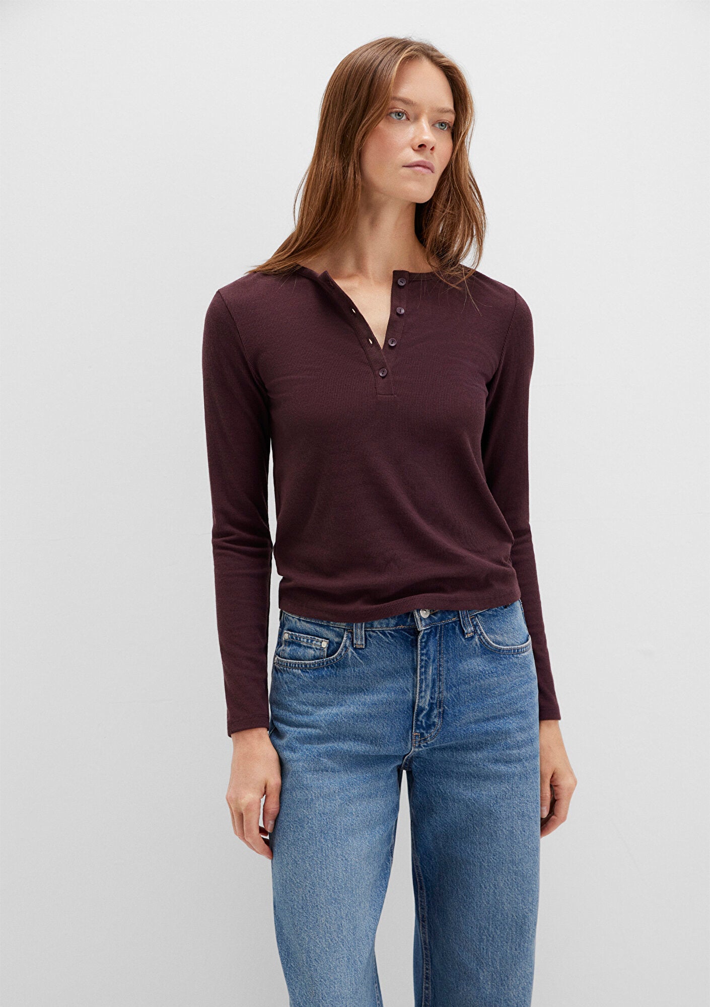 Long Sleeve Brown Basic T-Shirt