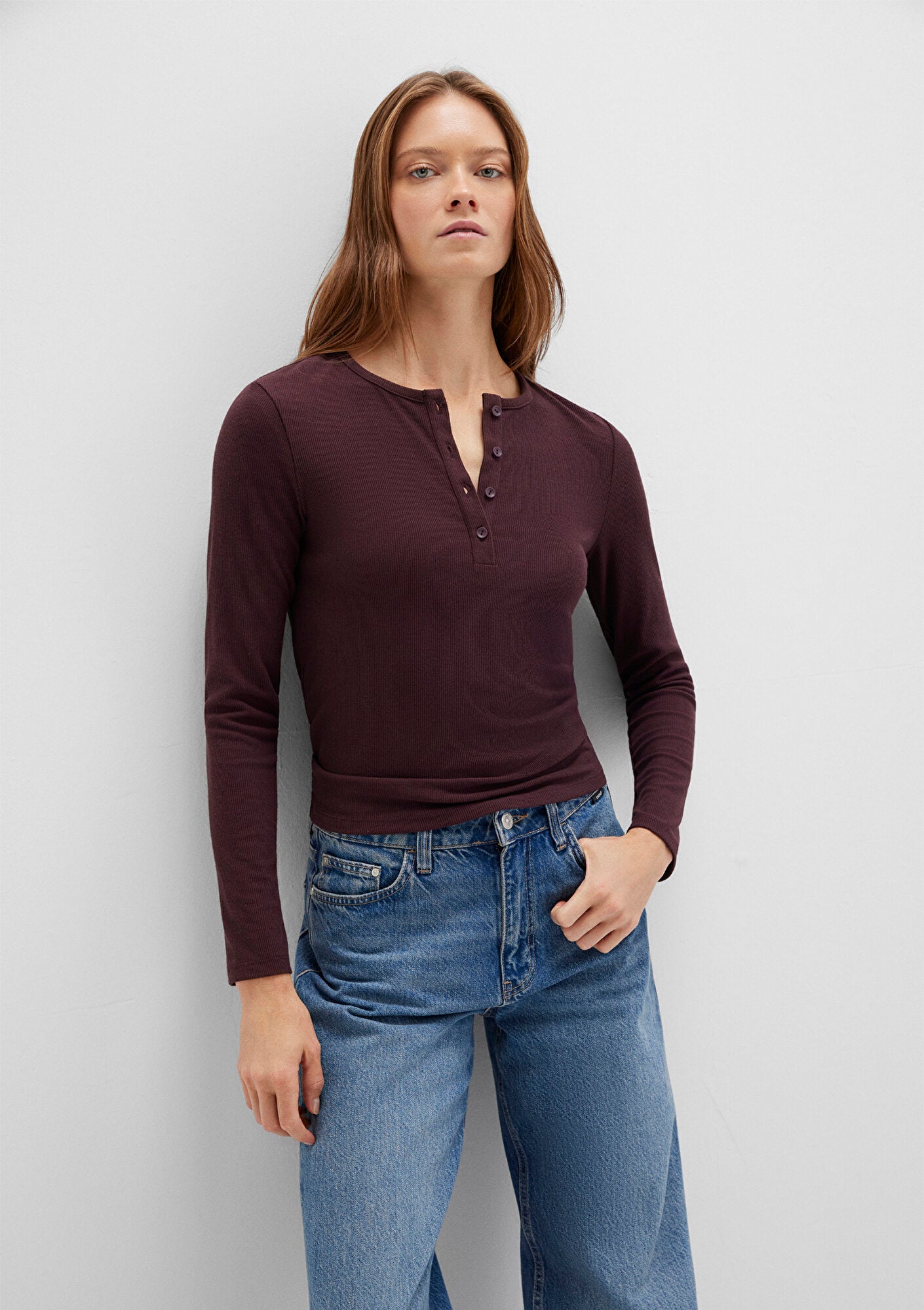 Long Sleeve Brown Basic T-Shirt