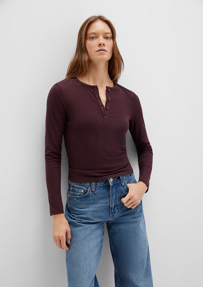 Long Sleeve Brown Basic T-Shirt