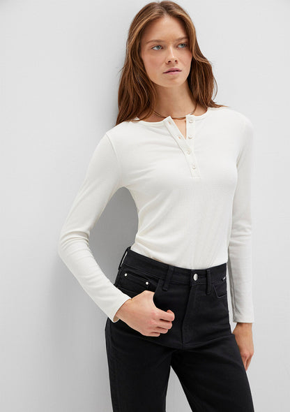 Long Sleeve Ecru Basic T-Shirt