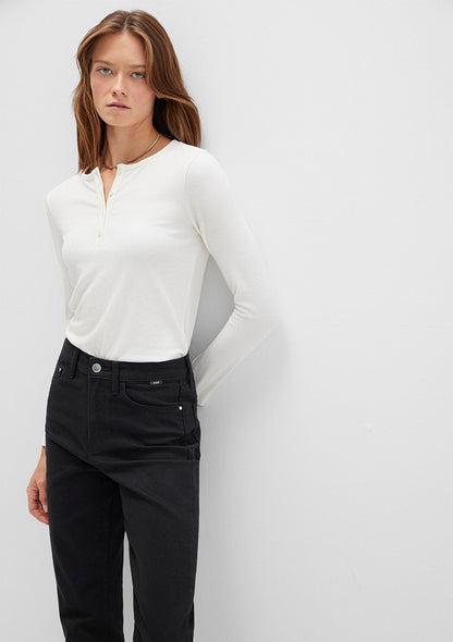 Long Sleeve Ecru Basic T-Shirt