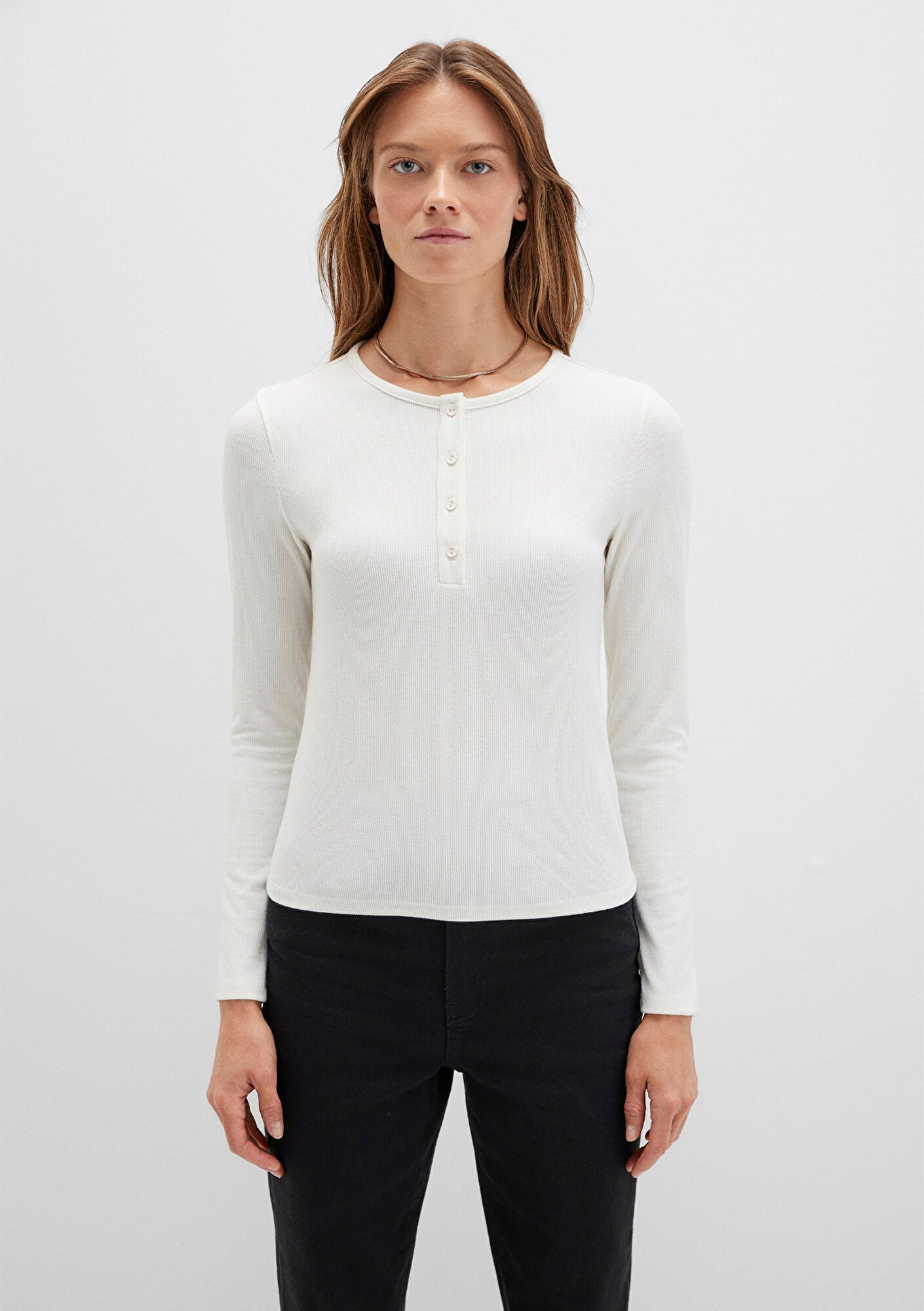 Long Sleeve Ecru Basic T-Shirt