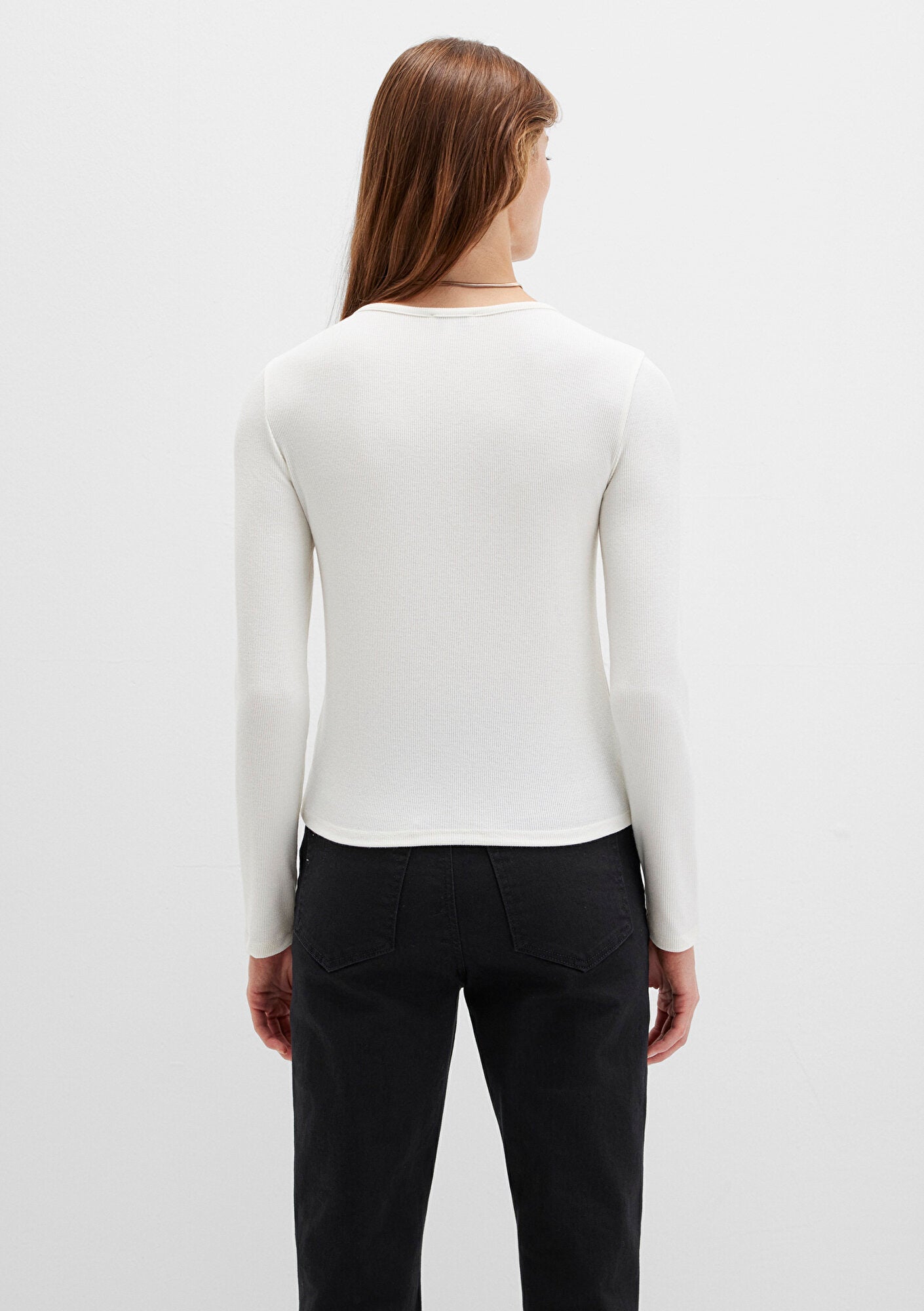 Long Sleeve Ecru Basic T-Shirt