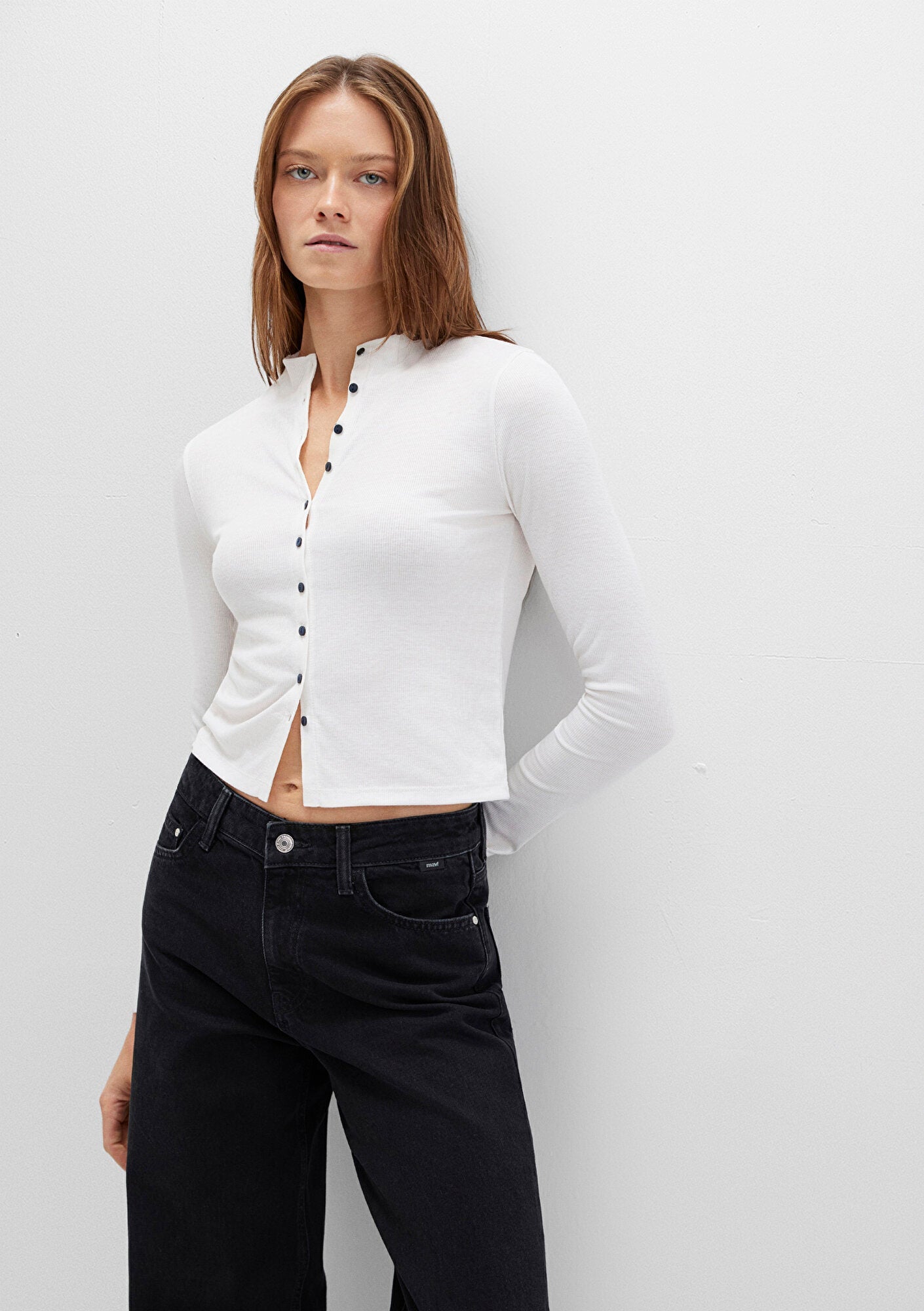 Button Detailed Ecru T-Shirt