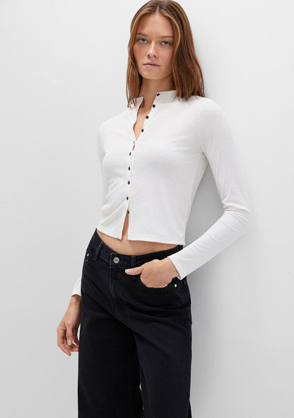 Button Detailed Ecru T-Shirt