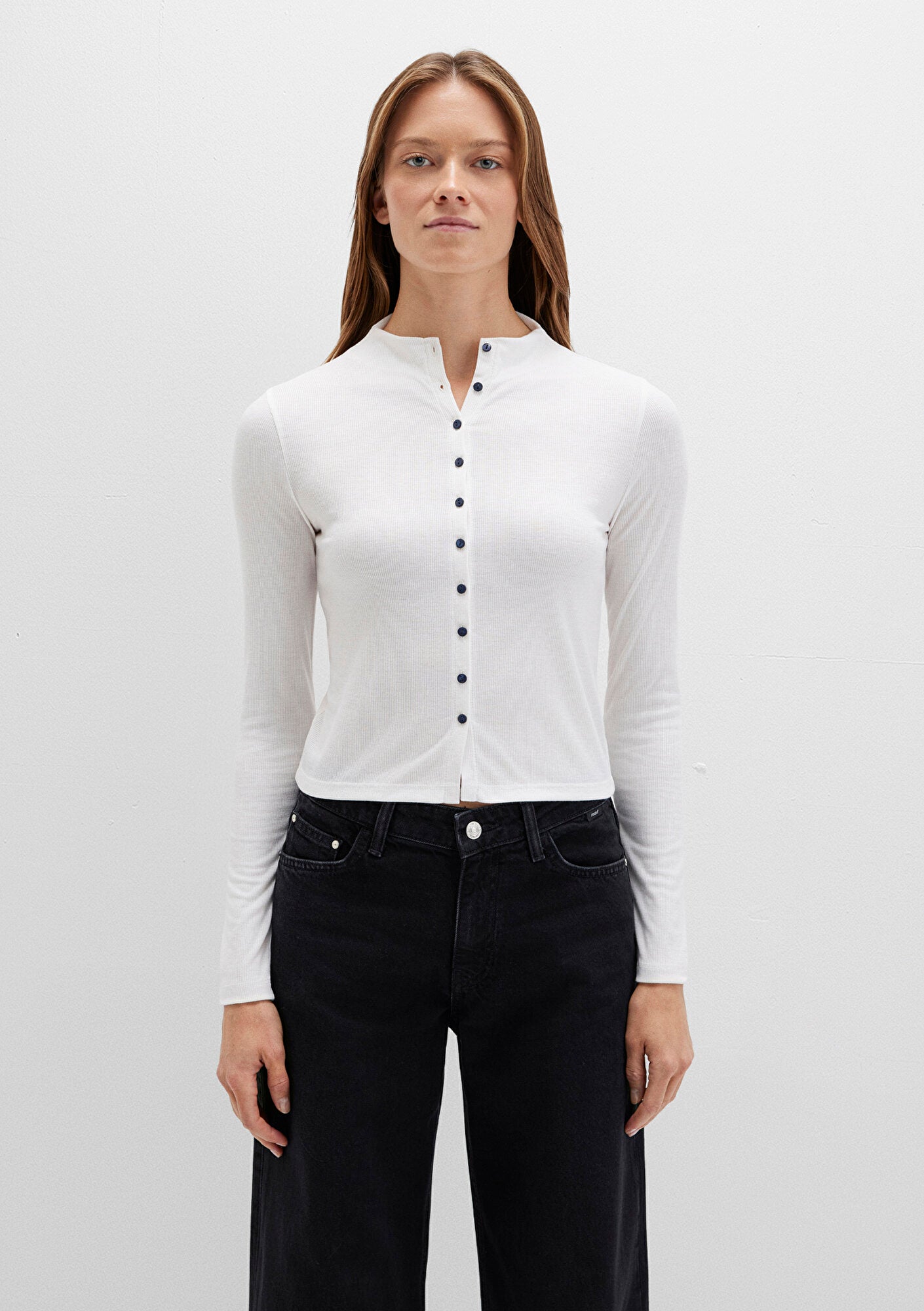 Button Detailed Ecru T-Shirt