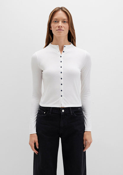 Button Detailed Ecru T-Shirt