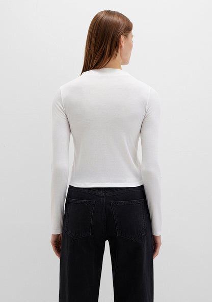 Button Detailed Ecru T-Shirt