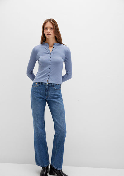 Button Detailed Blue T-Shirt