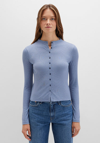 Button Detailed Blue T-Shirt