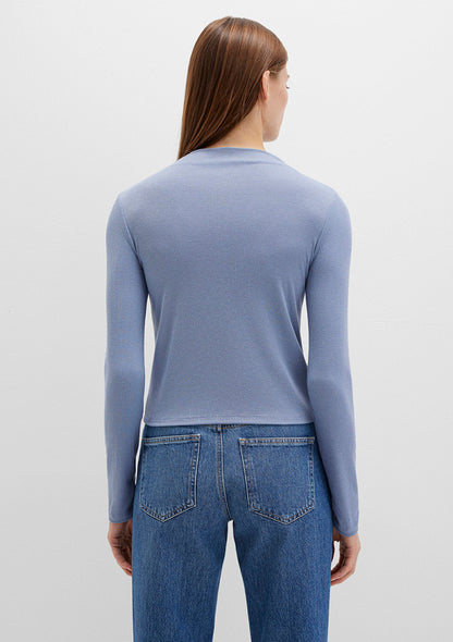 Button Detailed Blue T-Shirt