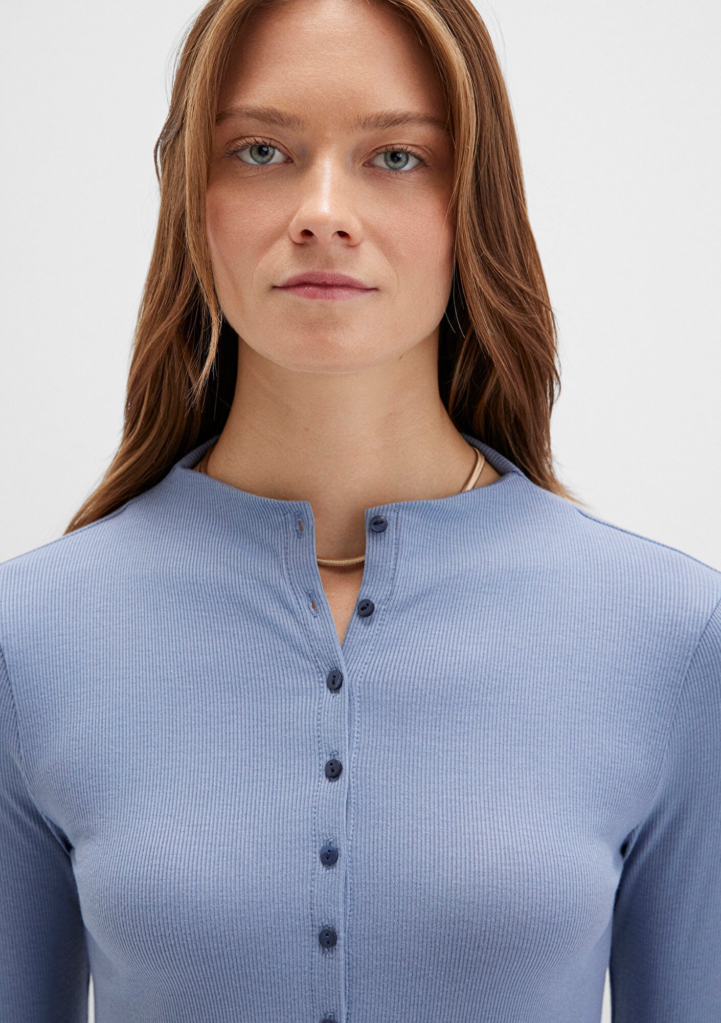 Button Detailed Blue T-Shirt