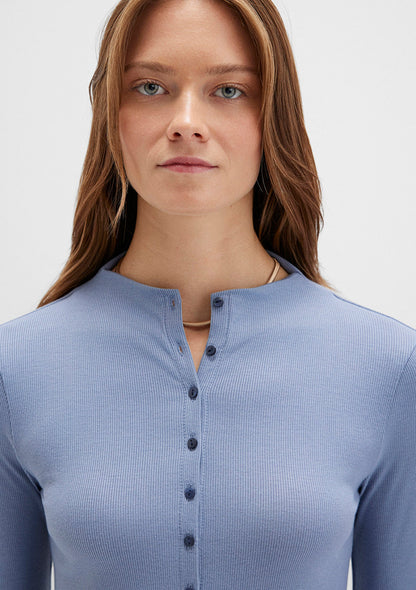 Button Detailed Blue T-Shirt