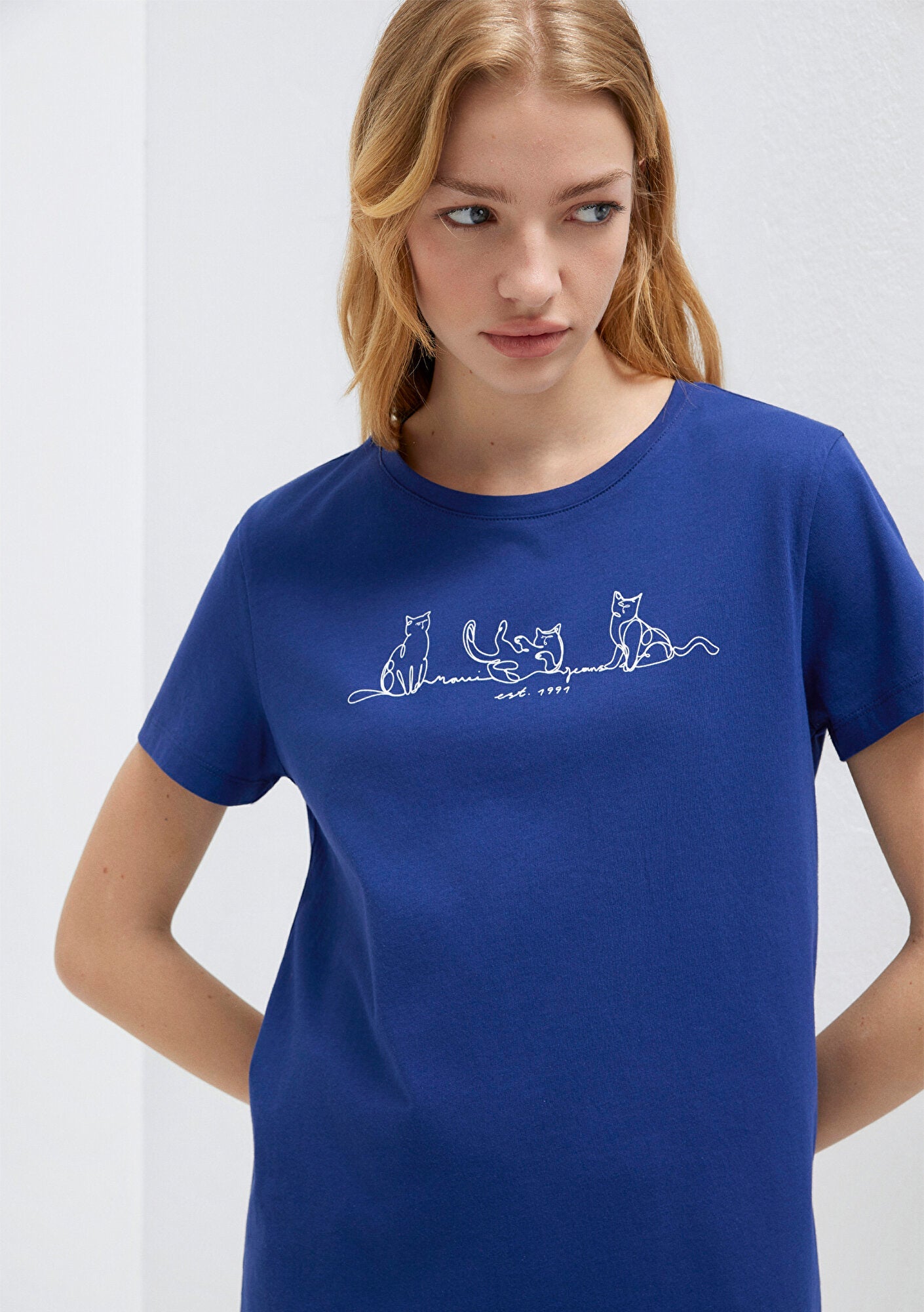 Cat Printed Navy T-Shirt