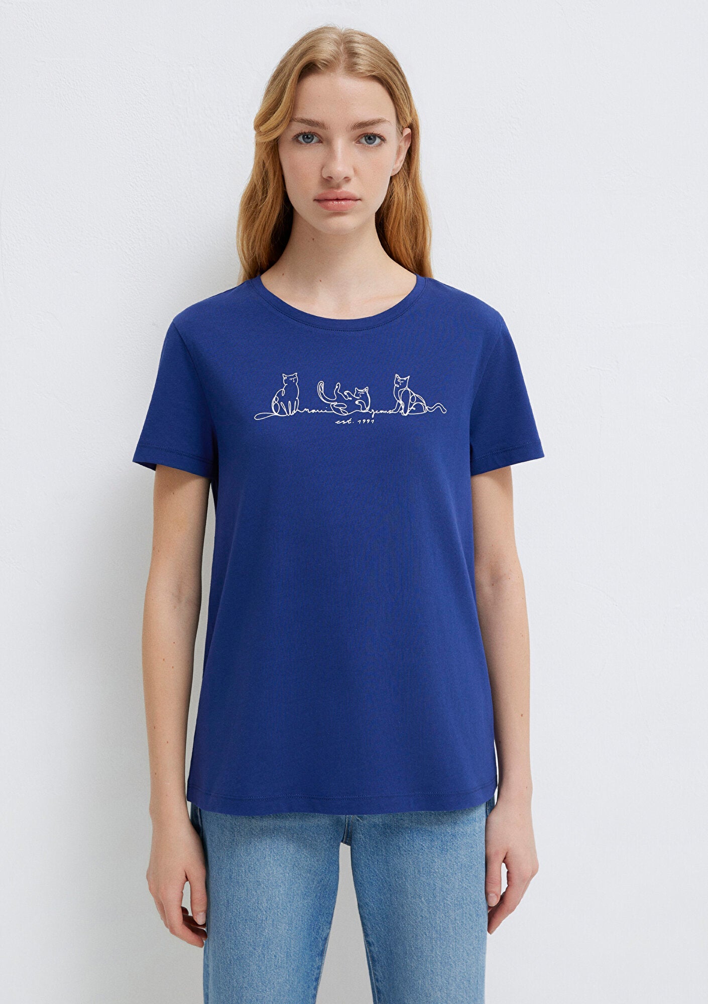 Cat Printed Navy T-Shirt