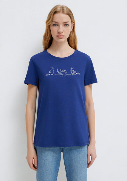 Cat Printed Navy T-Shirt