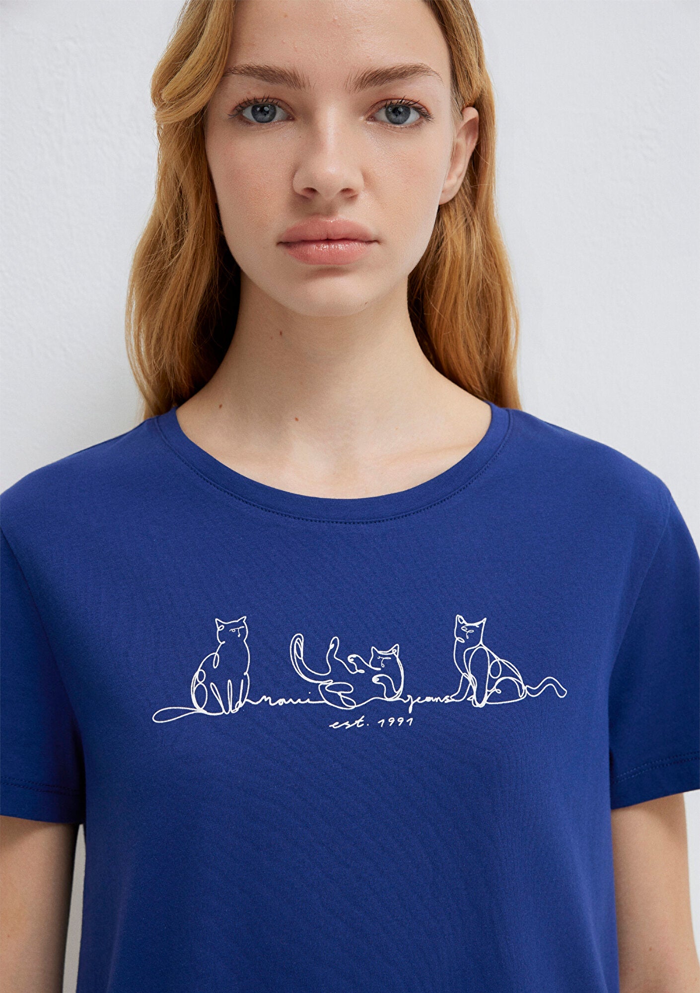 Cat Printed Navy T-Shirt