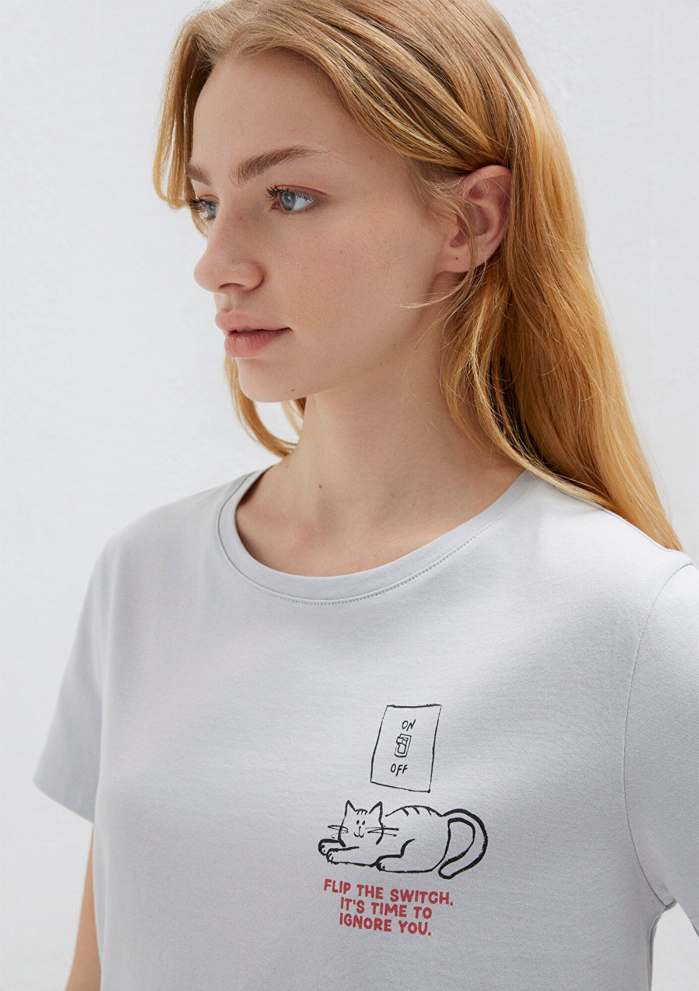 Cat Printed Grey T-Shirt