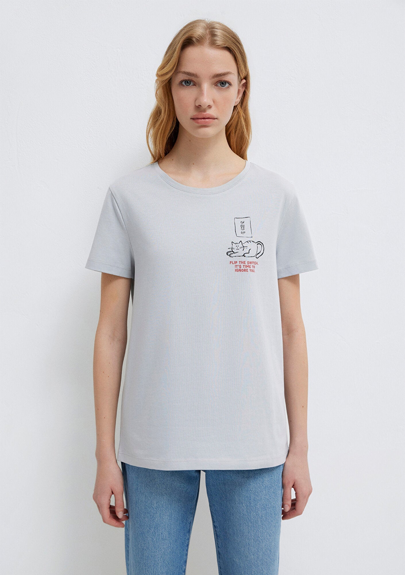 Cat Printed Grey T-Shirt