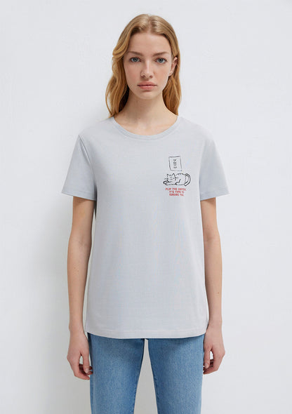 Cat Printed Grey T-Shirt
