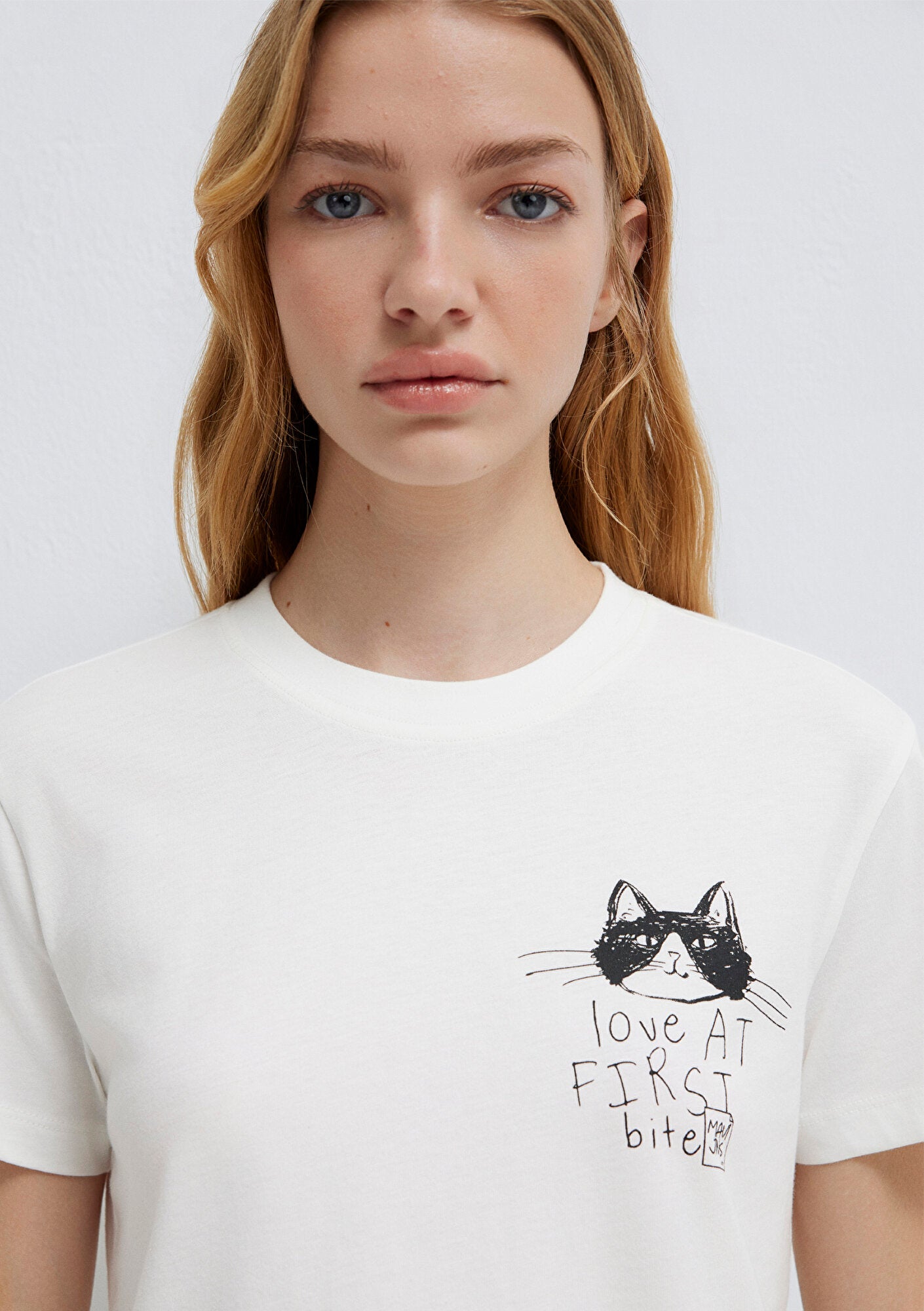 Cat Printed Ecru T-Shirt
