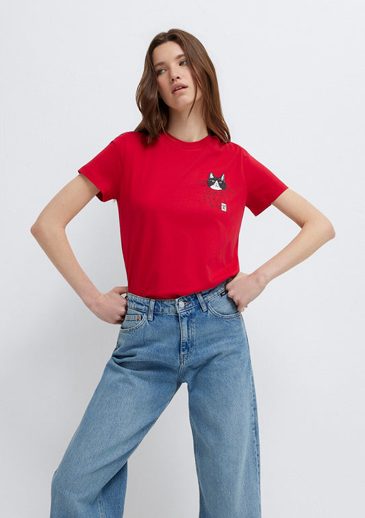 Cat Printed Pink T-Shirt