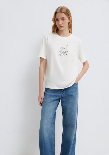 Cat Printed Ecru T-Shirt