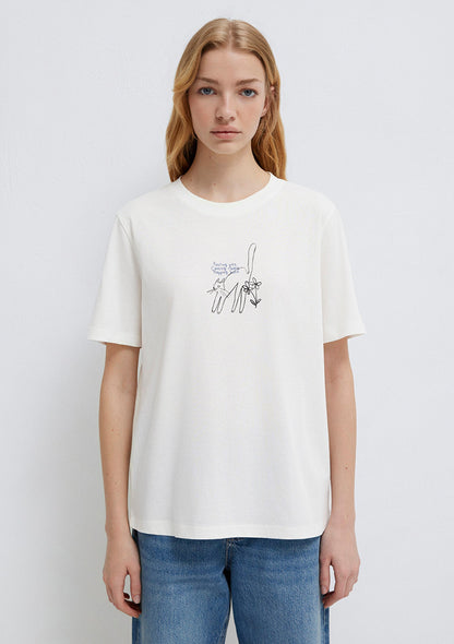 Cat Printed Ecru T-Shirt