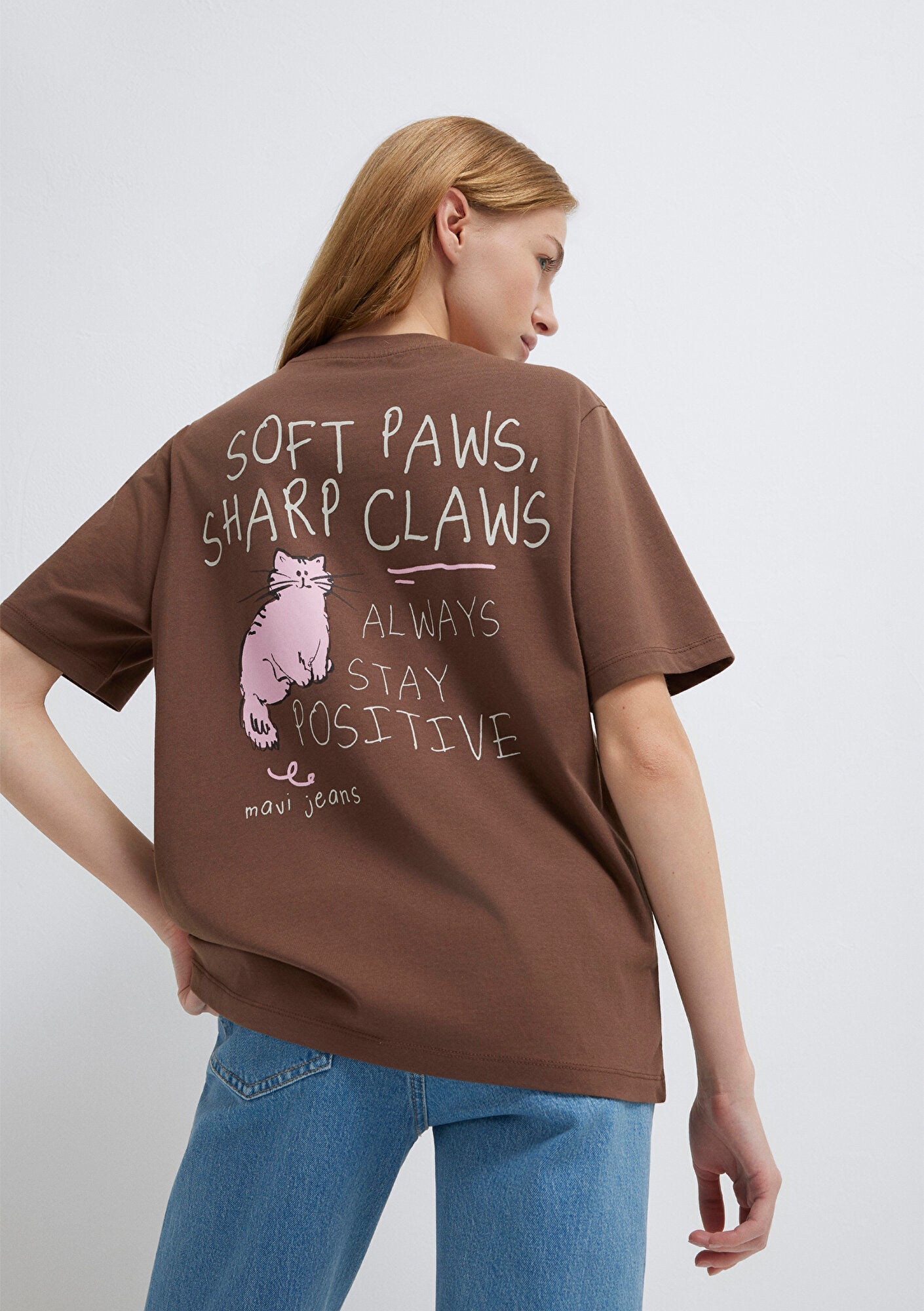 Cat Printed Brown T-Shirt