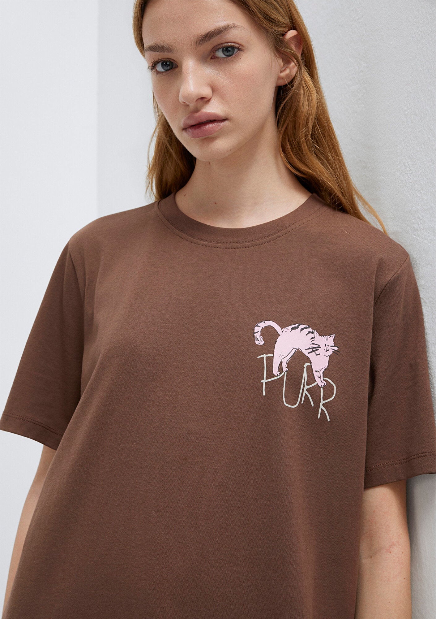 Cat Printed Brown T-Shirt